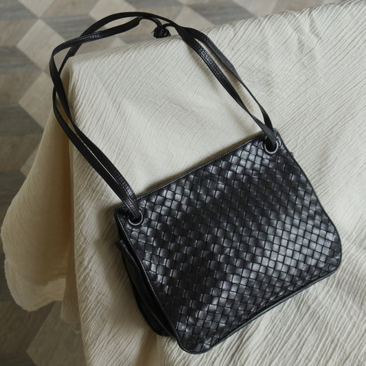 Bottega Veneta Vintage Black Leather Intrecciato Weave 3way Shoulder Bag