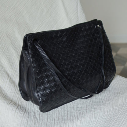 Bottega Veneta Vintage Black Leather Intrecciato Weave 3way Shoulder Bag