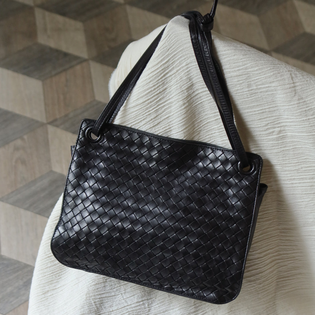 Bottega Veneta Vintage Black Leather Intrecciato Weave 3way Shoulder Bag