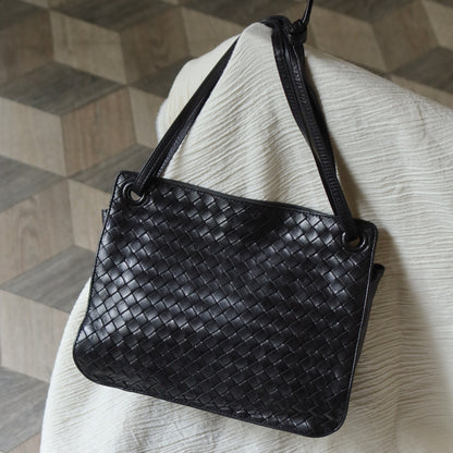 Bottega Veneta Vintage Black Leather Intrecciato Weave 3way Shoulder Bag