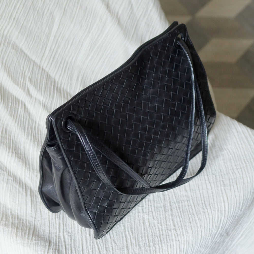 Bottega Veneta Vintage Black Leather Intrecciato Weave 3way Shoulder Bag