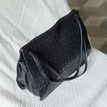 Bottega Veneta Vintage Black Leather Intrecciato Weave 3way Shoulder Bag