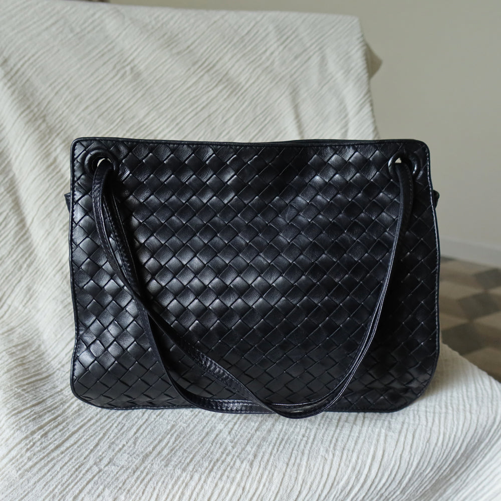 Bottega Veneta Vintage Black Leather Intrecciato Weave 3way Shoulder Bag