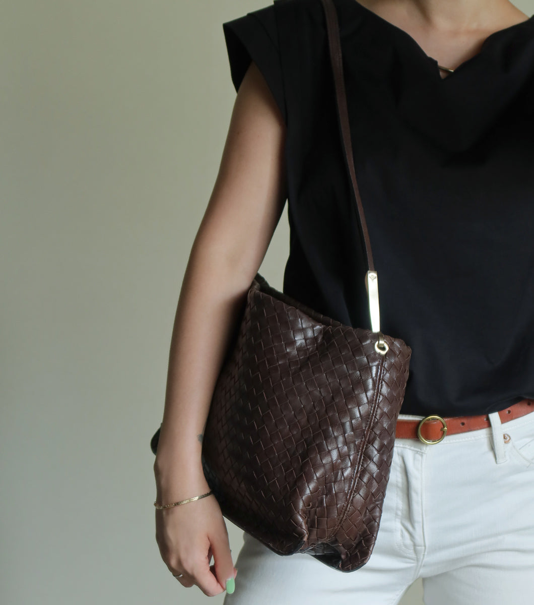 Bottega Veneta Vintage Dark Brown Intrecciato Leather Sardine Shoulder Bag