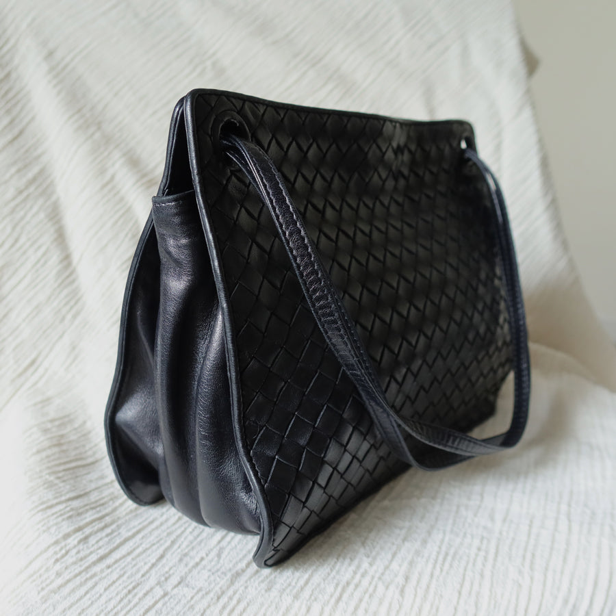 Bottega Veneta Vintage Black Leather Intrecciato Weave 3way Shoulder Bag