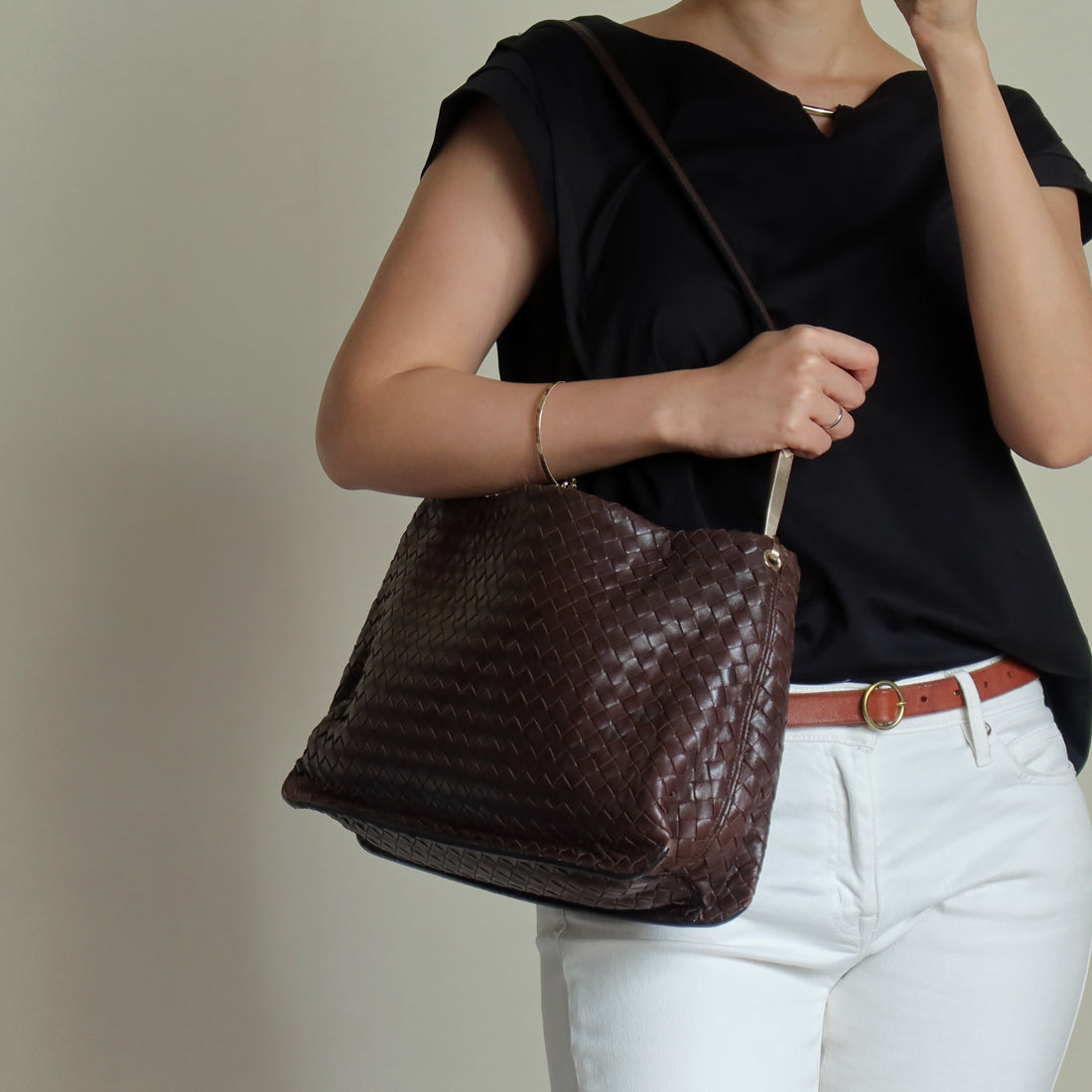 Bottega Veneta Vintage Dark Brown Intrecciato Leather Sardine Shoulder Bag
