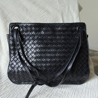 Bottega Veneta Vintage Black Leather Intrecciato Weave 3way Shoulder Bag