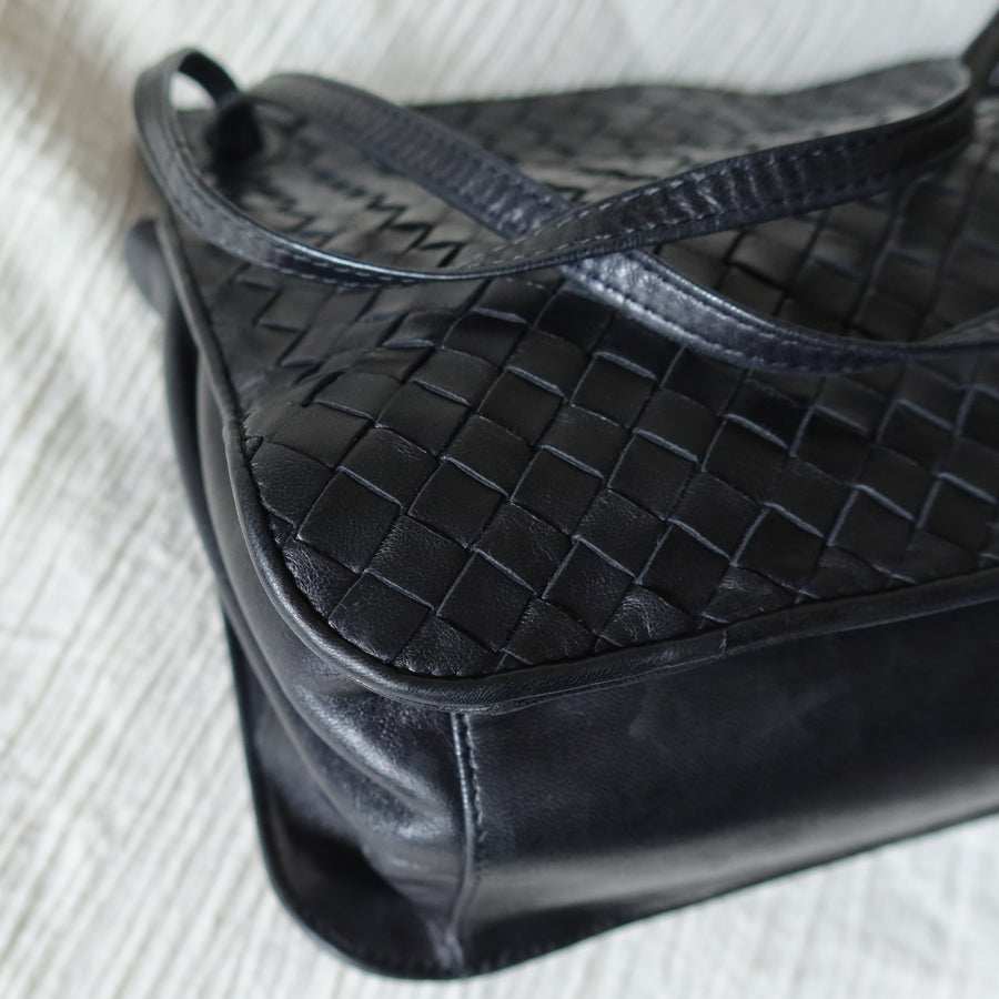 Bottega Veneta Vintage Black Leather Intrecciato Weave 3way Shoulder Bag