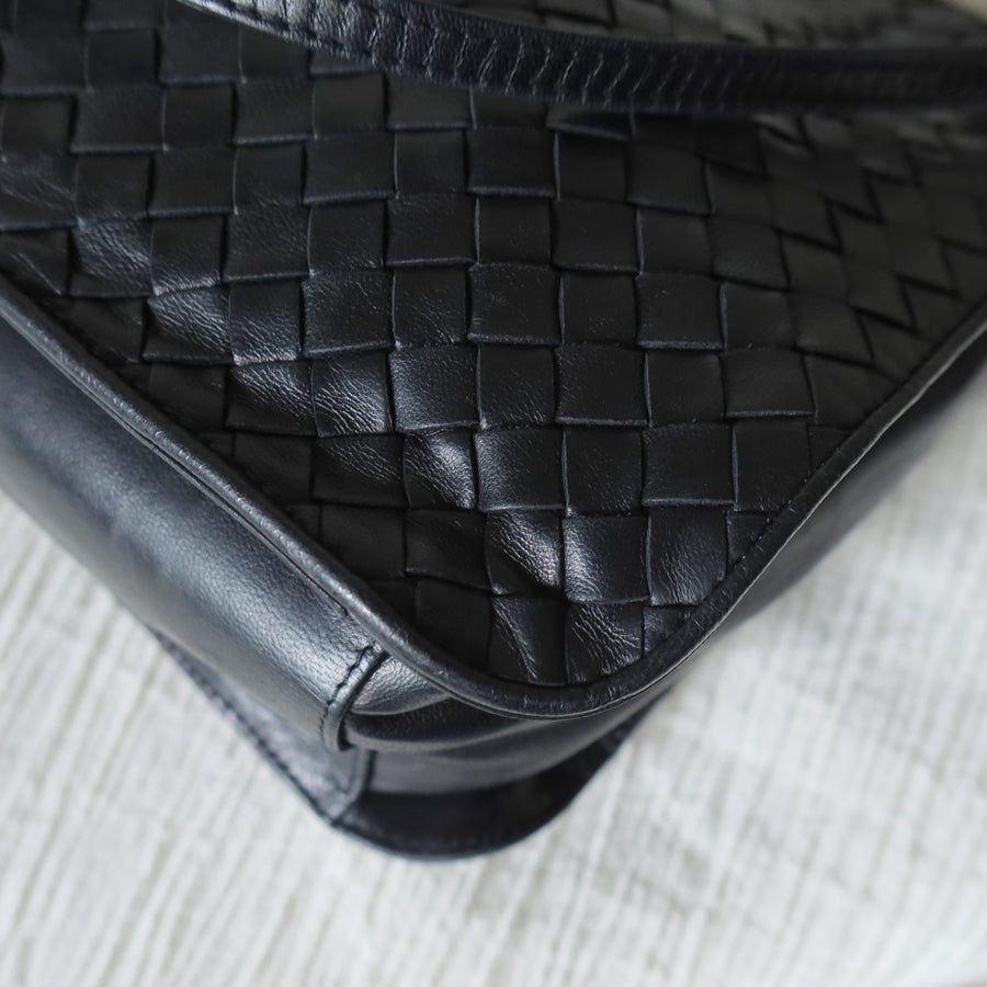 Bottega Veneta Vintage Black Leather Intrecciato Weave 3way Shoulder Bag