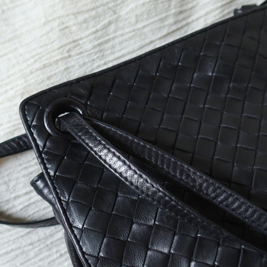 Bottega Veneta Vintage Black Leather Intrecciato Weave 3way Shoulder Bag