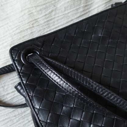 Bottega Veneta Vintage Black Leather Intrecciato Weave 3way Shoulder Bag
