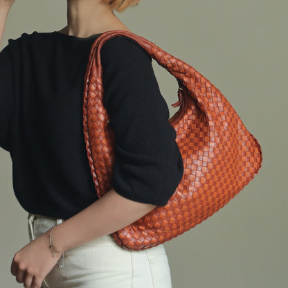 Rare Bottega Veneta Burnt Coral Orange Dual tone Intrecciato Weave Veneta Hobo Bag