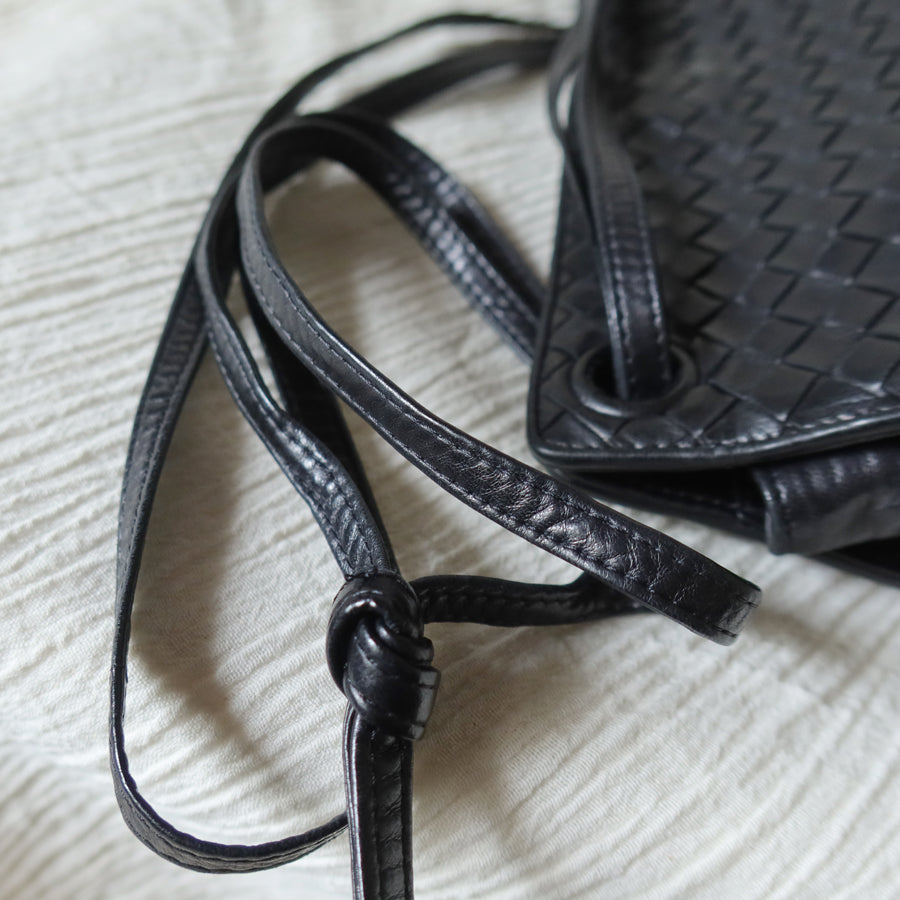 Bottega Veneta Vintage Black Leather Intrecciato Weave 3way Shoulder Bag