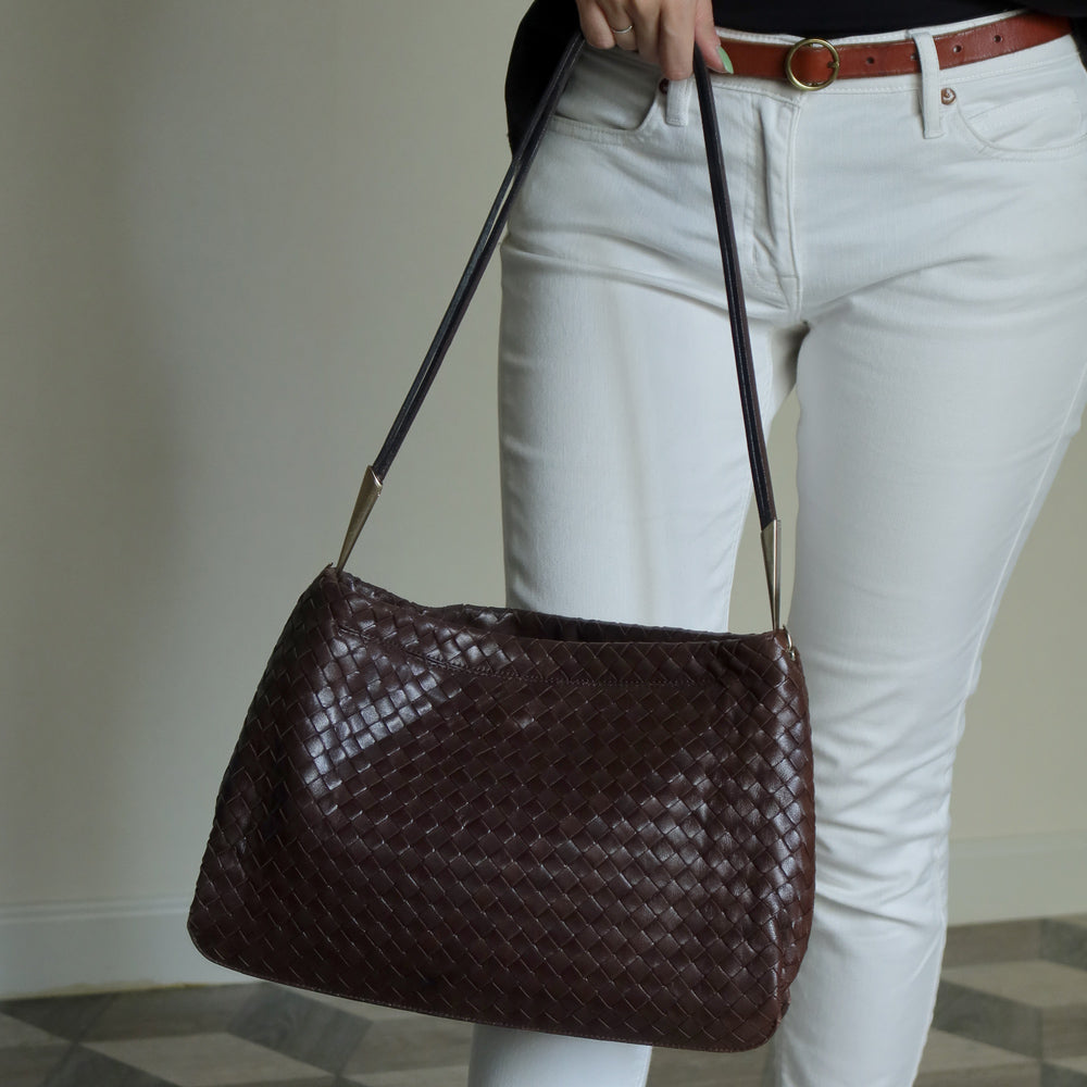Bottega Veneta Vintage Dark Brown Intrecciato Leather Sardine Shoulder Bag