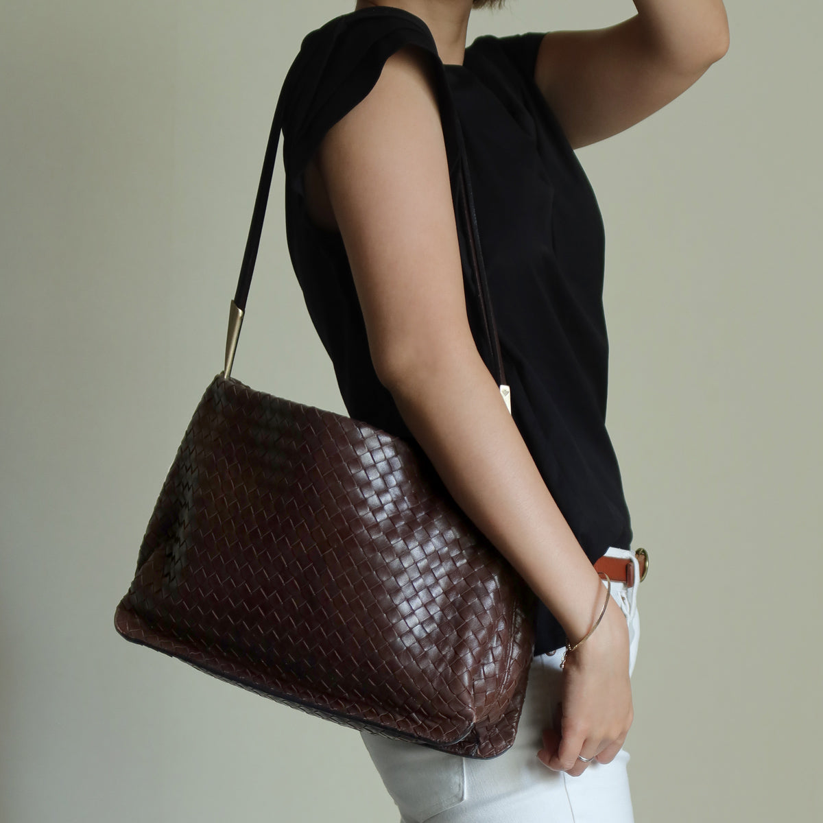 Bottega Veneta Vintage Dark Brown Intrecciato Leather Sardine Shoulder Bag