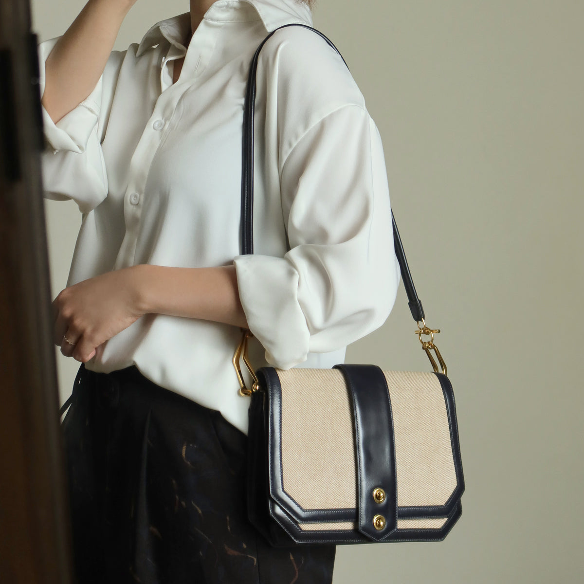 Vintage Hermès 1975 Toile Box Calf Leather 2way Bag