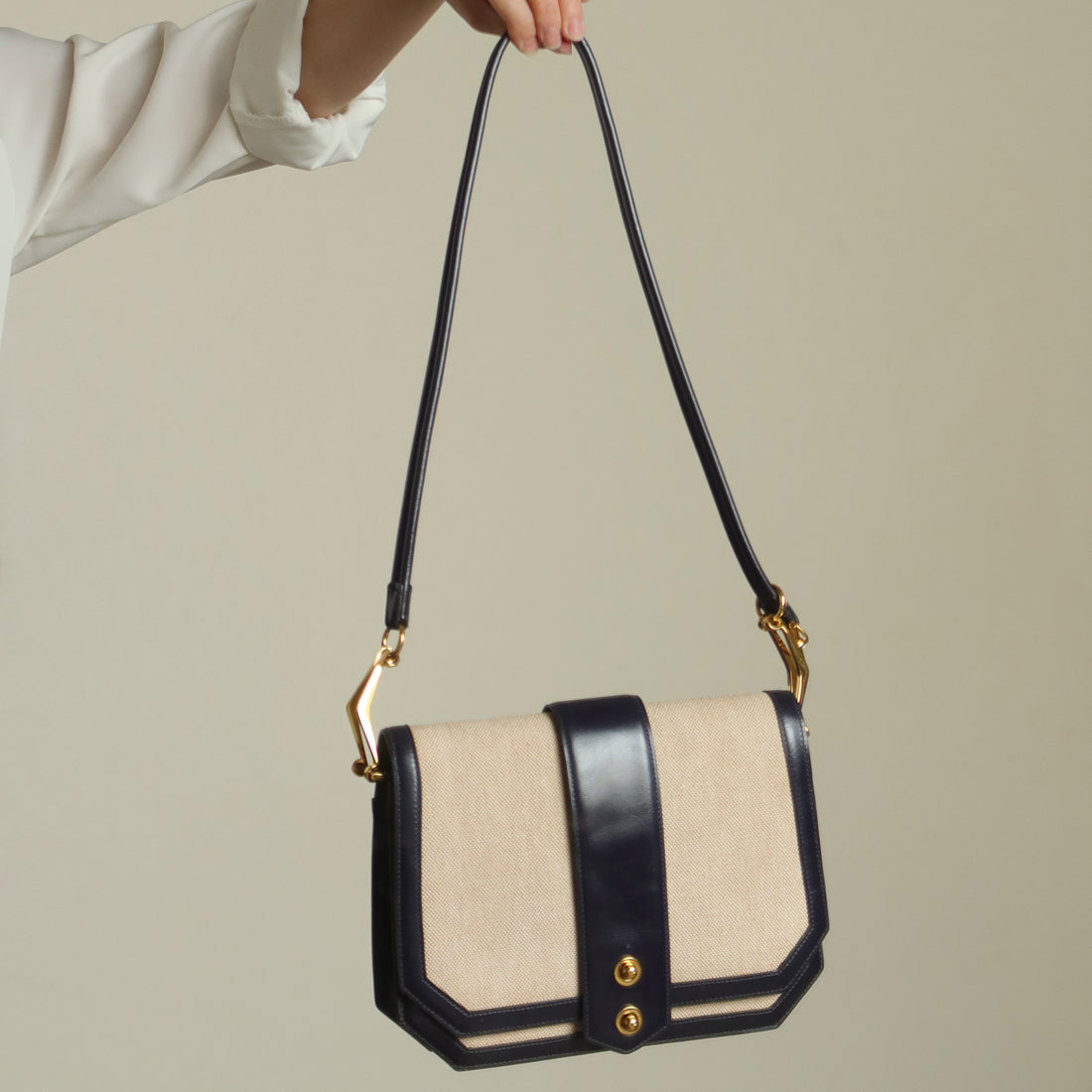 Vintage Hermès 1975 Toile Box Calf Leather 2way Bag