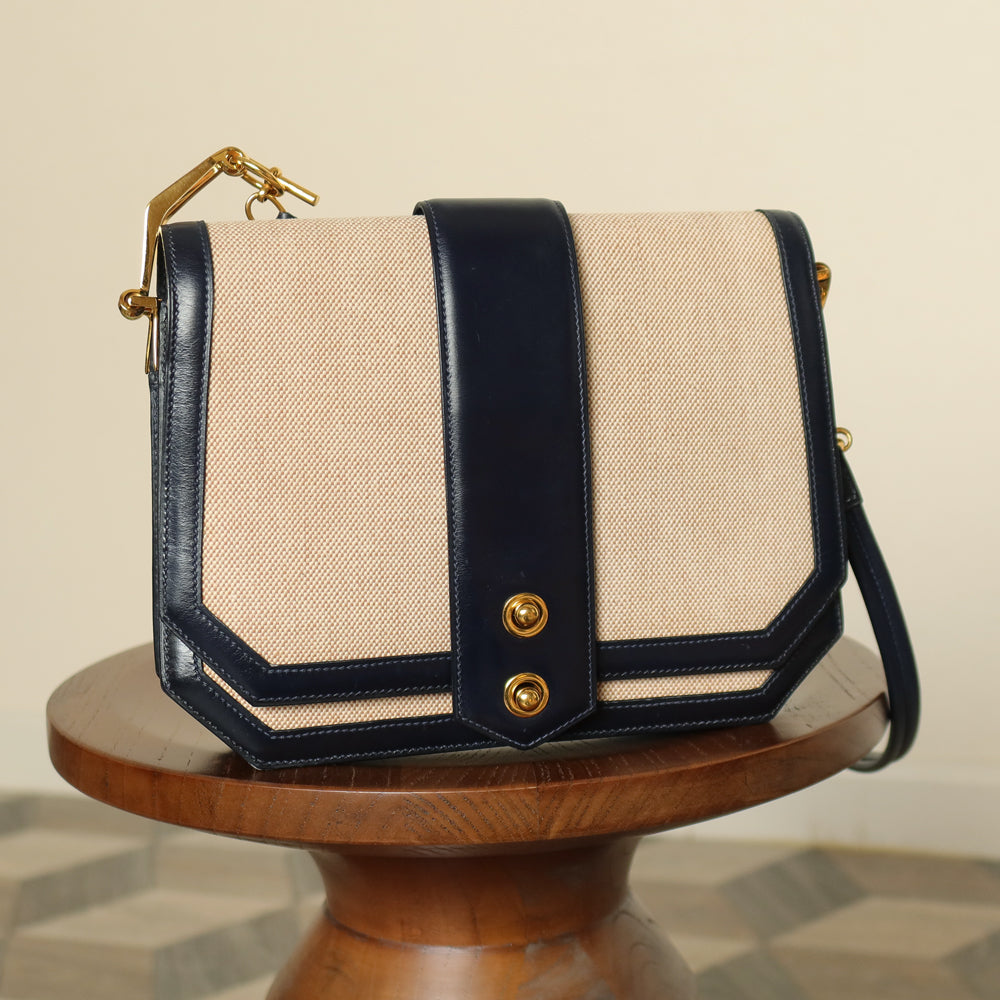 Vintage Hermès 1975 Toile Box Calf Leather 2way Bag