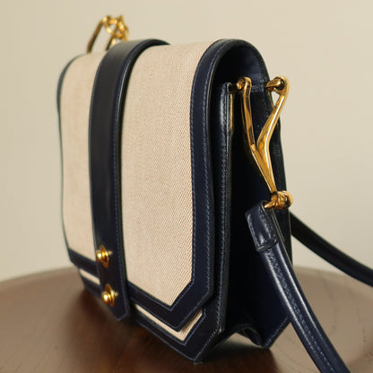 Vintage Hermès 1975 Toile Box Calf Leather 2way Bag