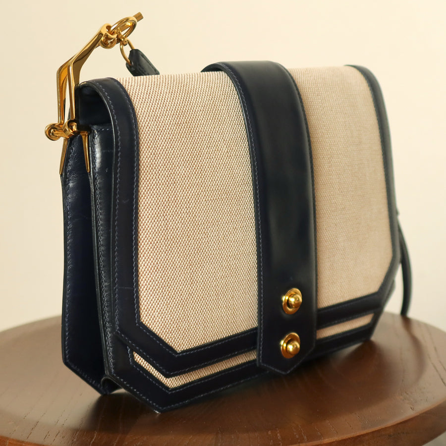 Vintage Hermès 1975 Toile Box Calf Leather 2way Bag
