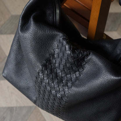 Bottega Veneta Vintage Black Intrecciato Leather Twisted Strap Hobo Shoulder Bag