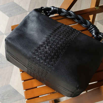 Bottega Veneta Vintage Black Intrecciato Leather Twisted Strap Hobo Shoulder Bag
