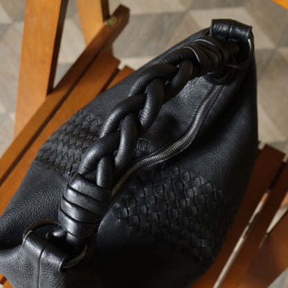 Bottega Veneta Vintage Black Intrecciato Leather Twisted Strap Hobo Shoulder Bag