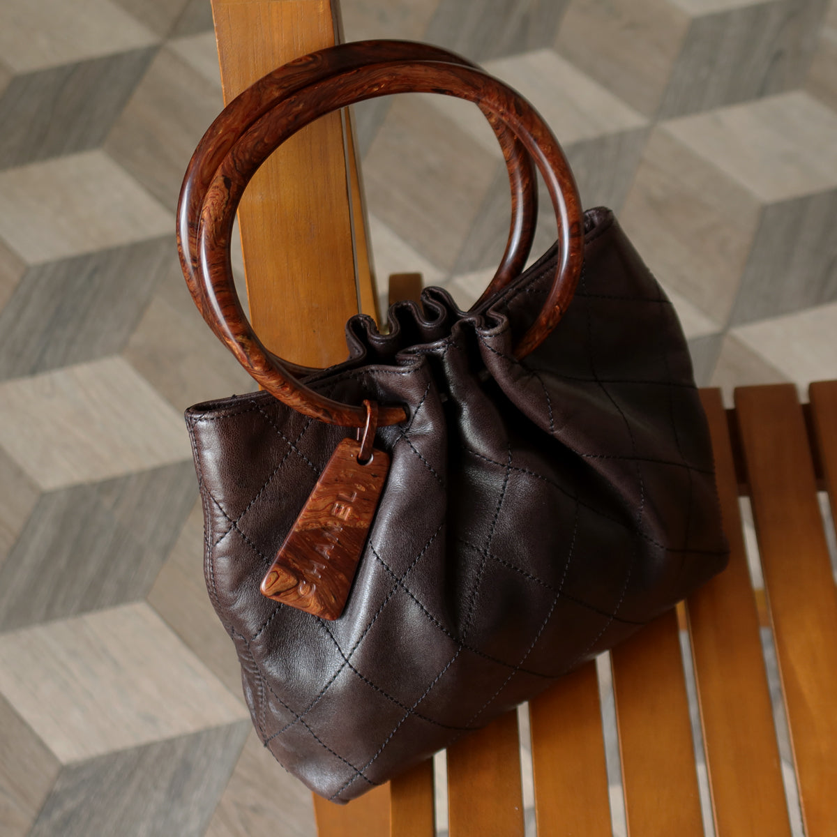 Chanel Vintage Dark Brown Lambskin Leather Quilted Weekend Bag