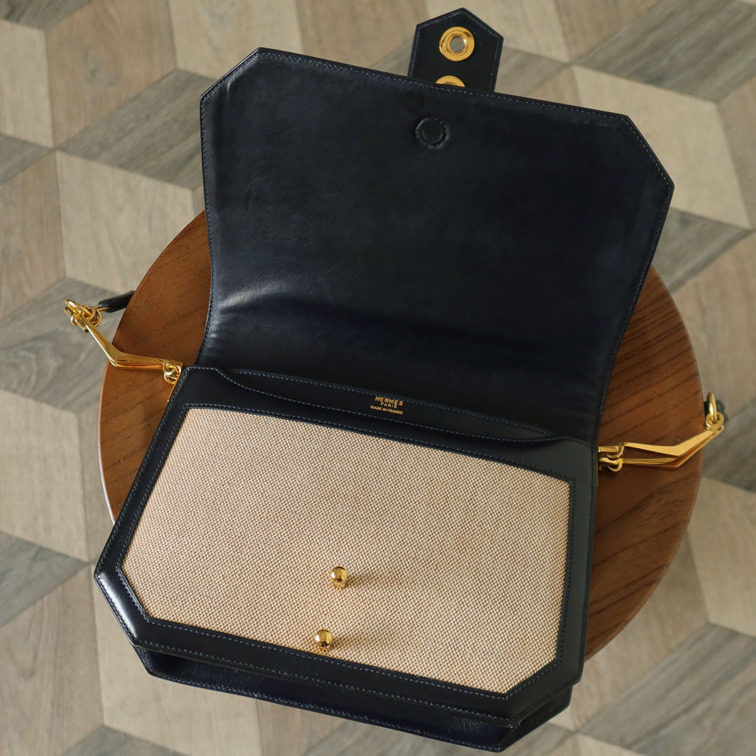 Vintage Hermès 1975 Toile Box Calf Leather 2way Bag