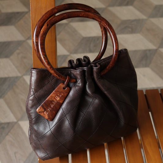 Chanel Vintage Dark Brown Lambskin Leather Quilted Weekend Bag