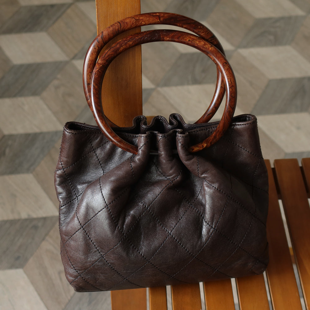 Chanel Vintage Dark Brown Lambskin Leather Quilted Weekend Bag