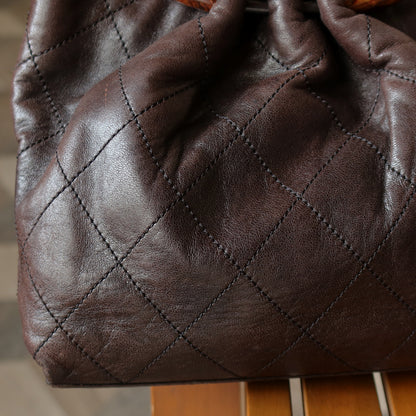 Chanel Vintage Dark Brown Lambskin Leather Quilted Weekend Bag