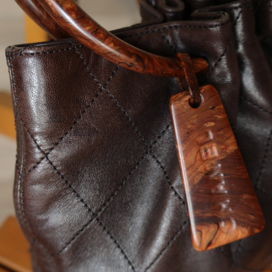 Chanel Vintage Dark Brown Lambskin Leather Quilted Weekend Bag
