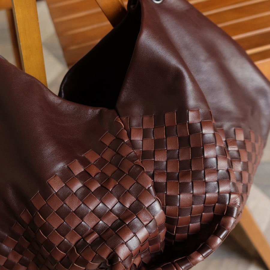 Rare Bottega Veneta Brown Dual tone Intrecciato Weave Shoulder Bag