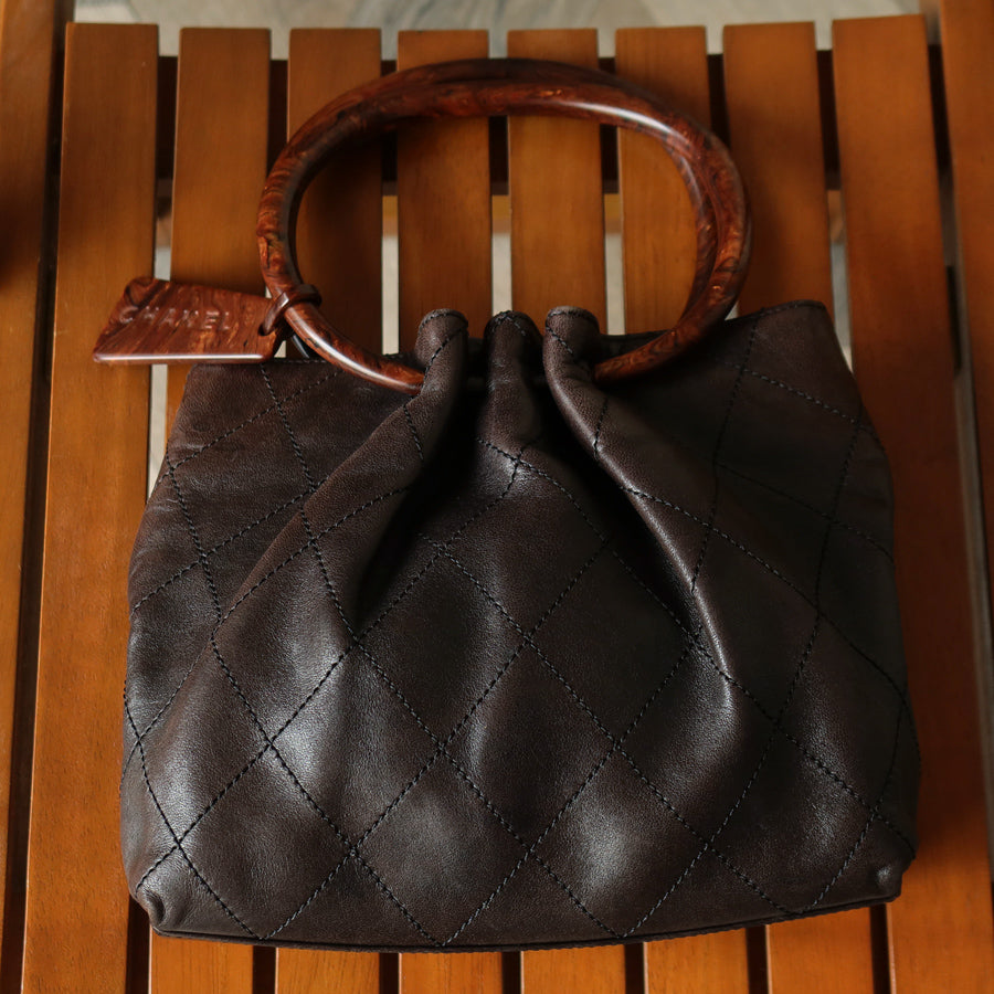 Chanel Vintage Dark Brown Lambskin Leather Quilted Weekend Bag