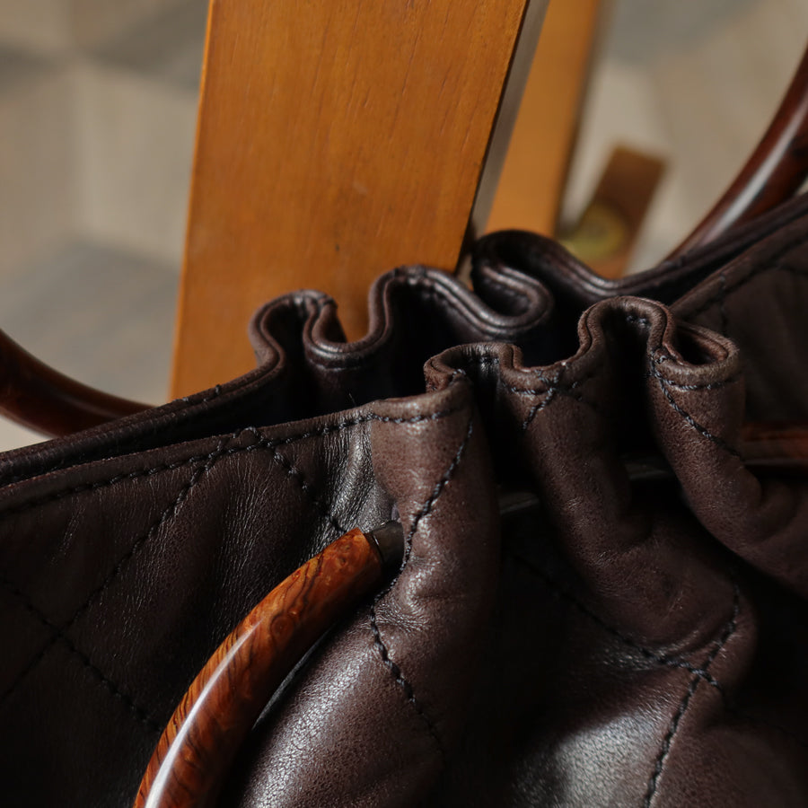 Chanel Vintage Dark Brown Lambskin Leather Quilted Weekend Bag