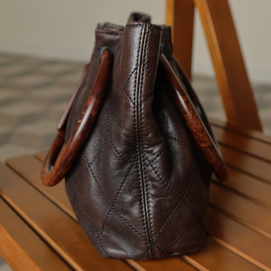 Chanel Vintage Dark Brown Lambskin Leather Quilted Weekend Bag