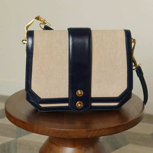 Vintage Hermès 1975 Toile Box Calf Leather 2way Bag
