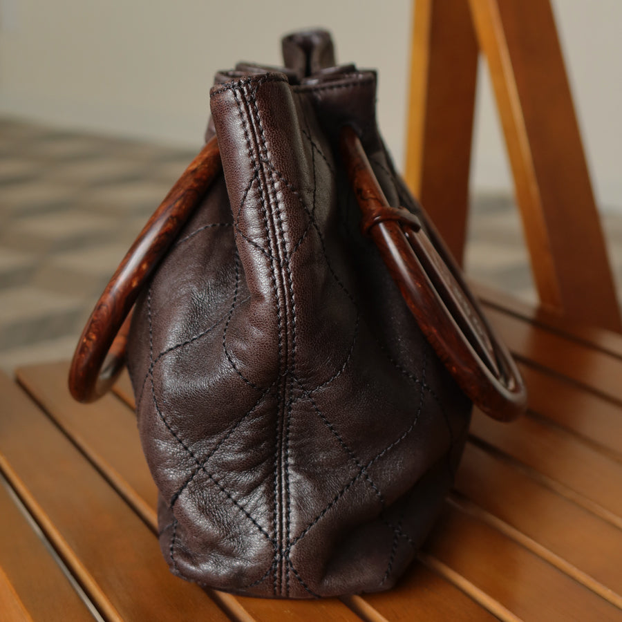 Chanel Vintage Dark Brown Lambskin Leather Quilted Weekend Bag