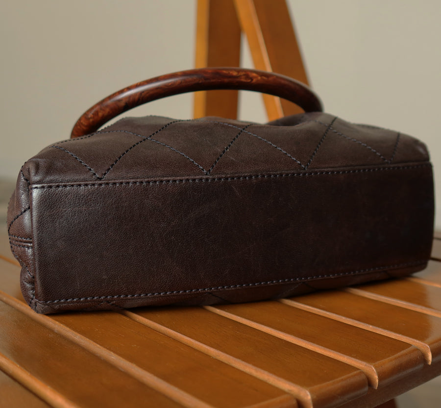 Chanel Vintage Dark Brown Lambskin Leather Quilted Weekend Bag