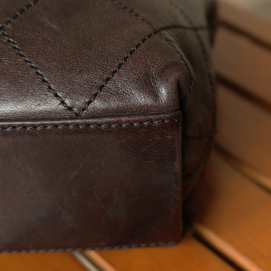 Chanel Vintage Dark Brown Lambskin Leather Quilted Weekend Bag