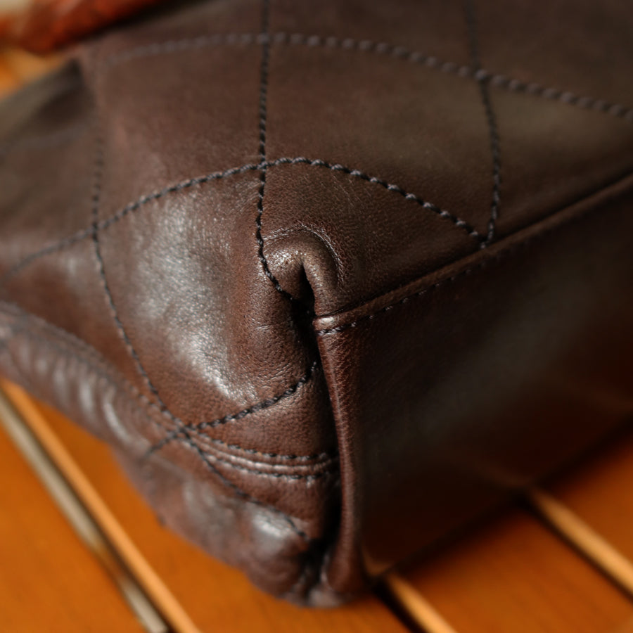 Chanel Vintage Dark Brown Lambskin Leather Quilted Weekend Bag