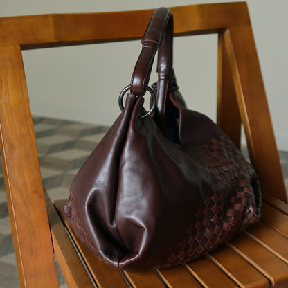 Rare Bottega Veneta Brown Dual tone Intrecciato Weave Shoulder Bag