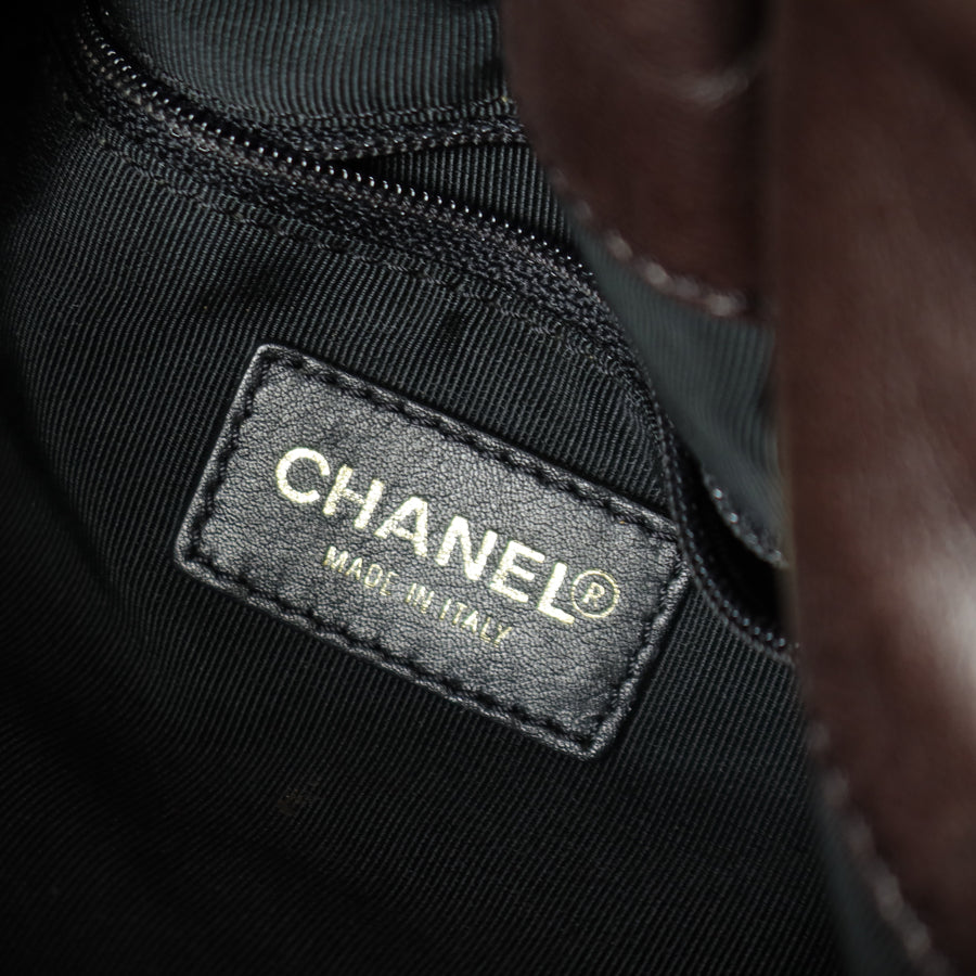 Chanel Vintage Dark Brown Lambskin Leather Quilted Weekend Bag