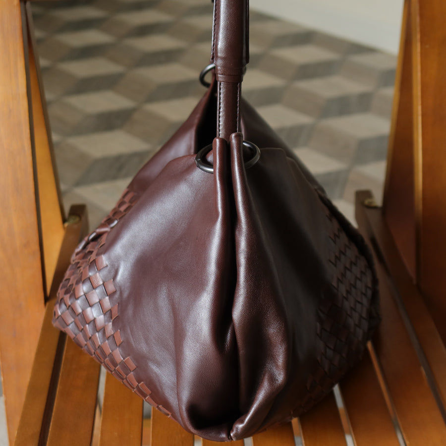 Rare Bottega Veneta Brown Dual tone Intrecciato Weave Shoulder Bag