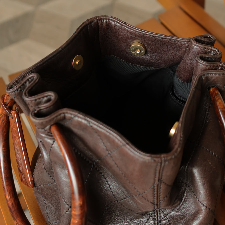 Chanel Vintage Dark Brown Lambskin Leather Quilted Weekend Bag
