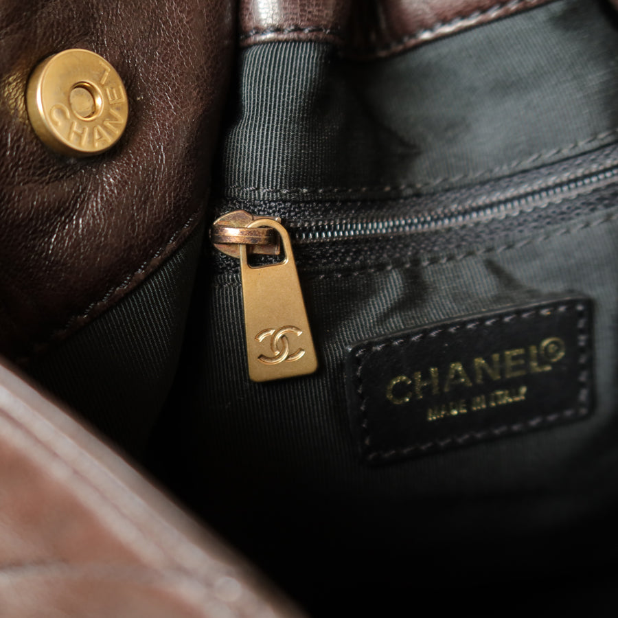Chanel Vintage Dark Brown Lambskin Leather Quilted Weekend Bag