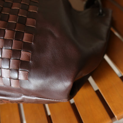 Rare Bottega Veneta Brown Dual tone Intrecciato Weave Shoulder Bag