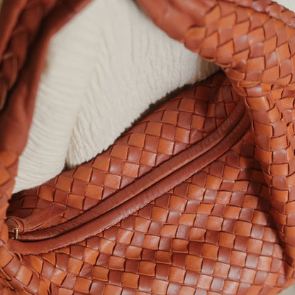 Rare Bottega Veneta Burnt Coral Orange Dual tone Intrecciato Weave Veneta Hobo Bag