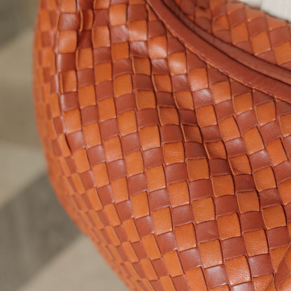 Rare Bottega Veneta Burnt Coral Orange Dual tone Intrecciato Weave Veneta Hobo Bag